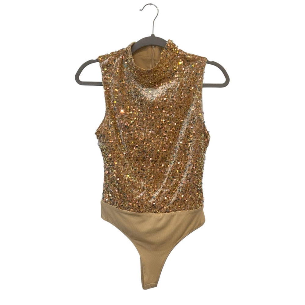 TCEC Gold Champagne Sequin Bodysuit M NWT
